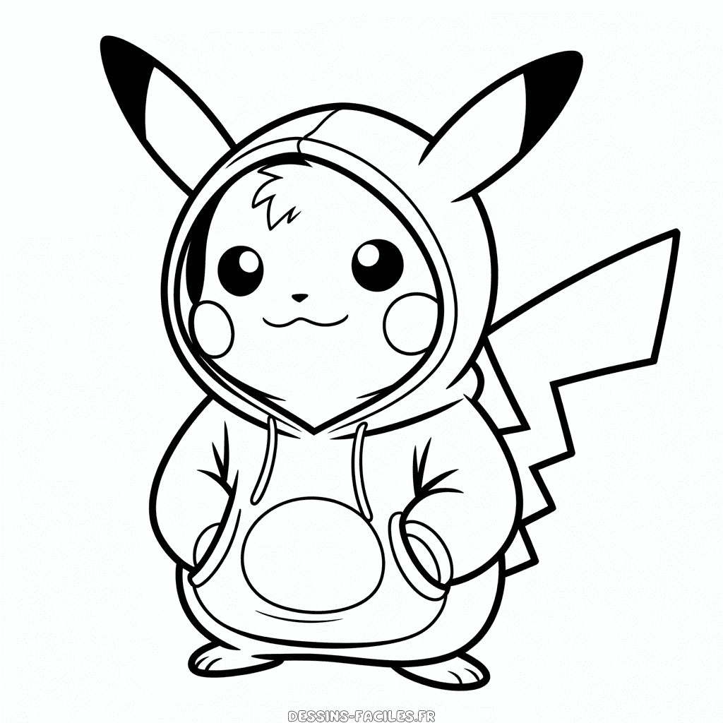 Dessin Facile Pikachu en Sweat à Capuche