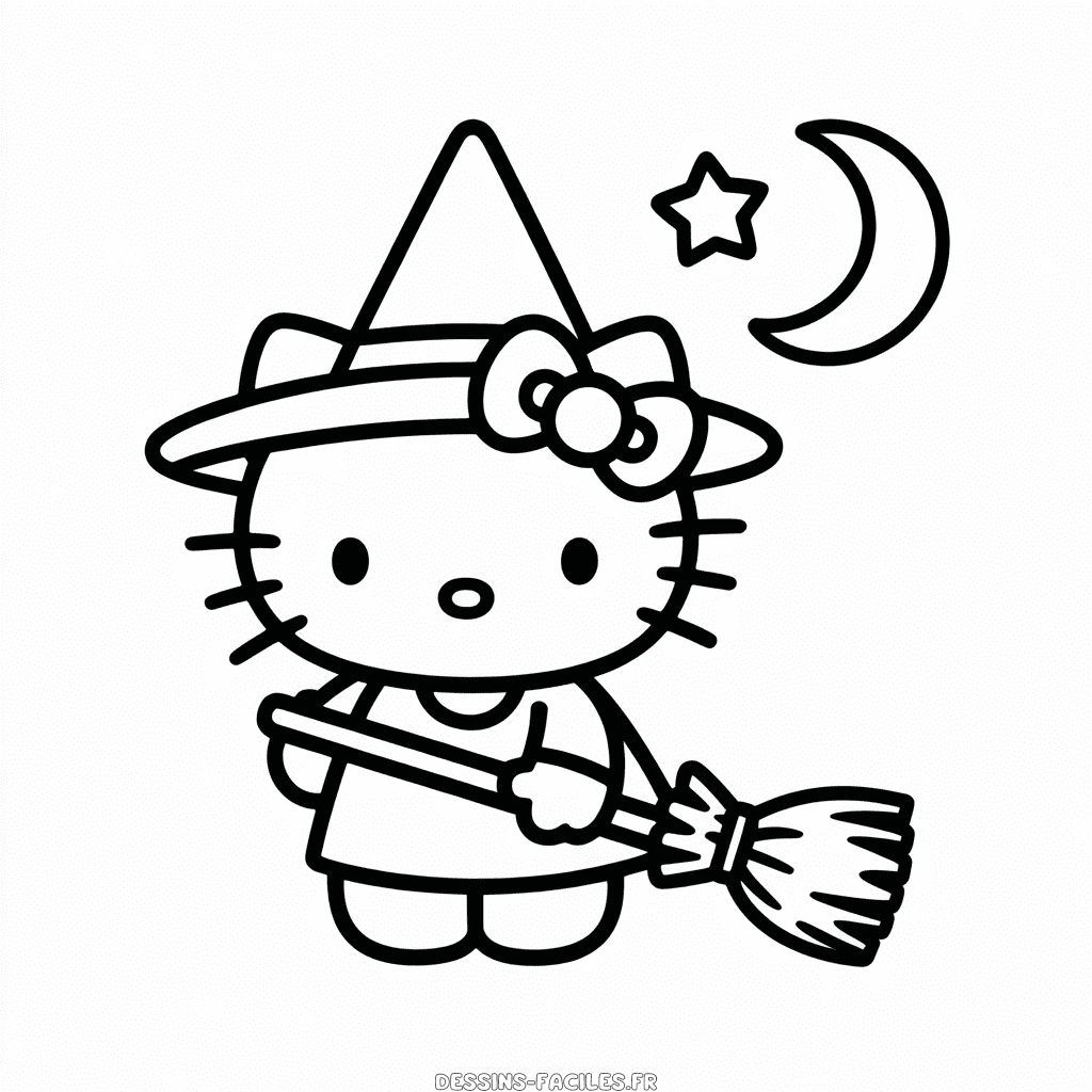 Dessin Facile Sorcière Hello Kitty