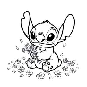 Dessin Facile Stitch avec des fleurs