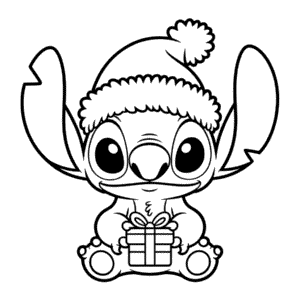 Dessin Facile Stitch avec un Chapeau de Noël