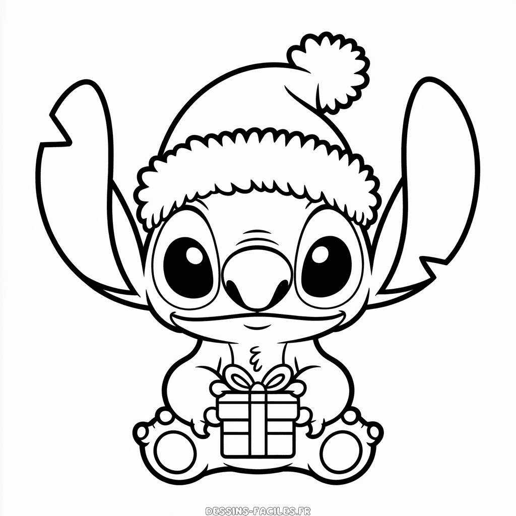 Dessin Facile Stitch avec un Chapeau de Noël