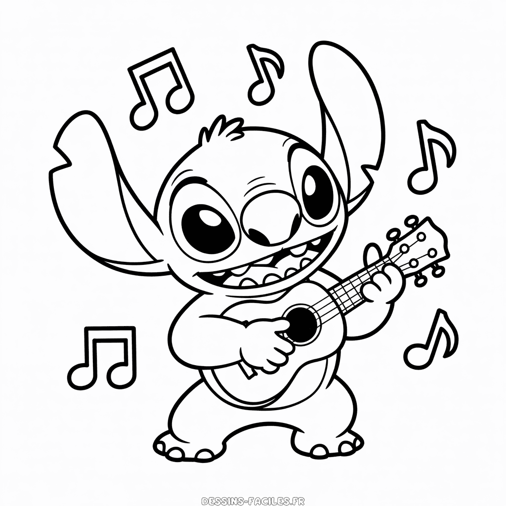Dessin Facile Stitch Joue de la Guitare